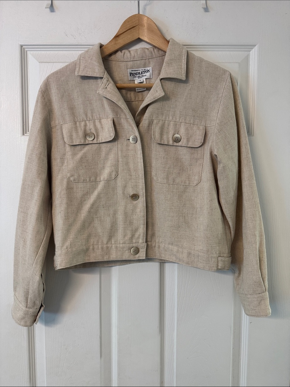 Pendleton Natural-Tone Petite or Cropped Linen Blend Jacket in Light Beige